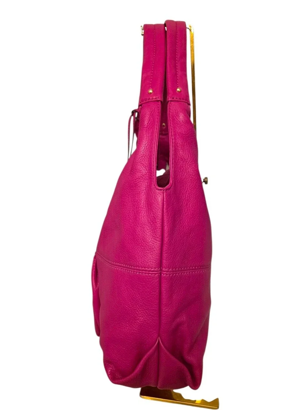 Michael Kors Hot Pink Fuchsia Leather Hobo Shoulder Bag Gold Hardware Large